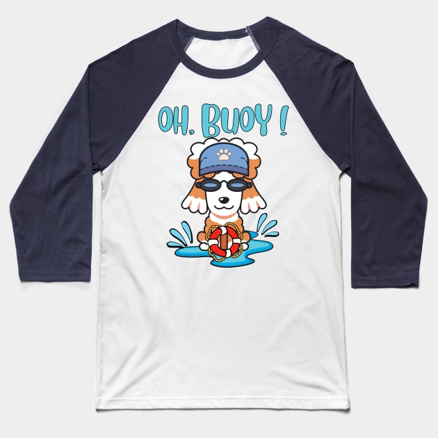 Funny Poodle swimming with a Buoy - Pun Intended Baseball T-Shirt by Pet Station